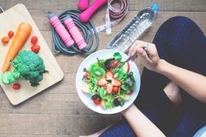 Healthy food + exercise gear
